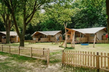 Glamping met safaritenten en buitenspeeltoestellen Vakantiepark Dierenbos