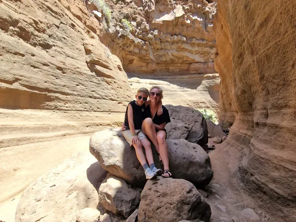 Poseren in Barranco de las Vacas, een kloof op Gran Canaria